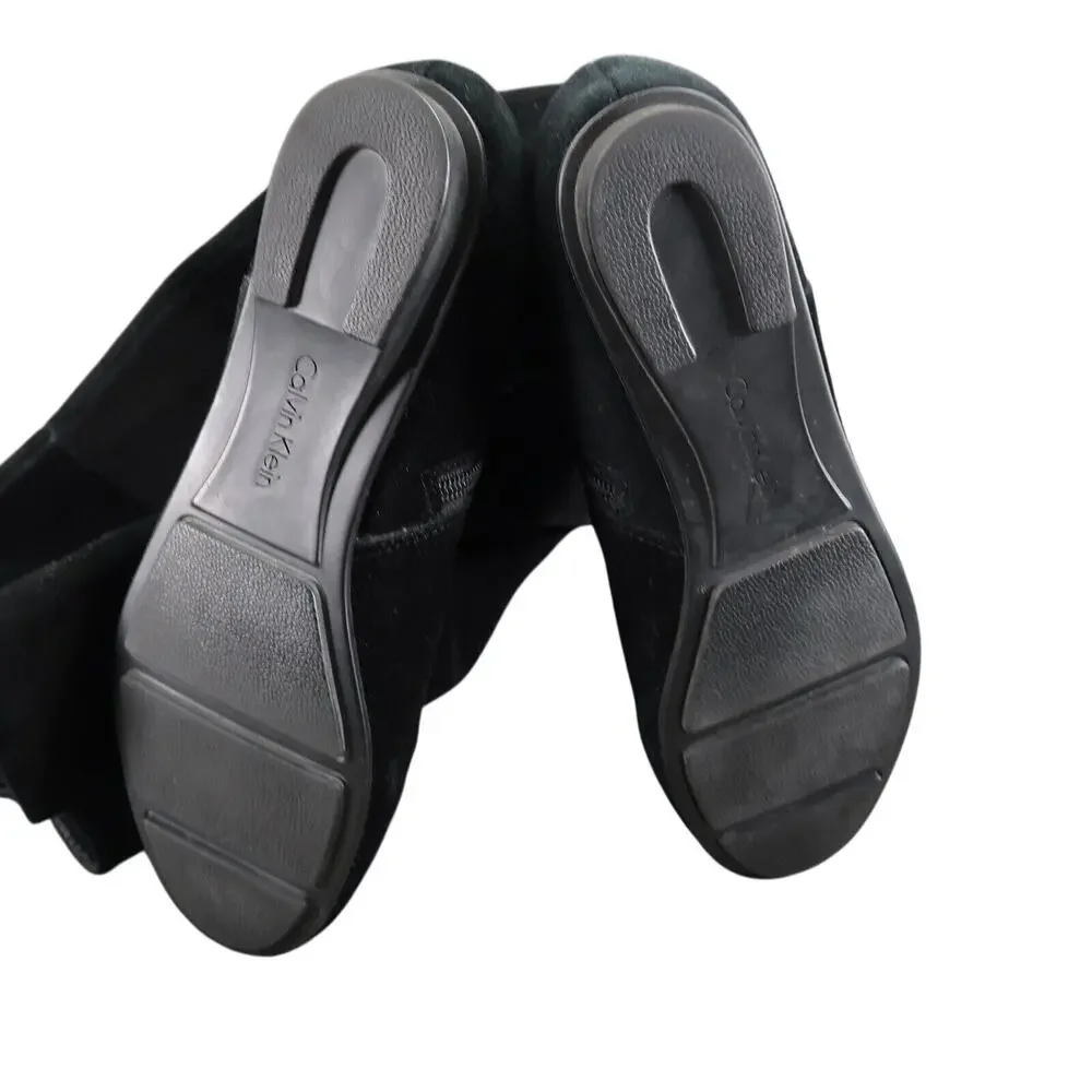 Calvin Klein Shoes Women 7 Boots Tall Leather Fashion Knee High Buckle Zip Black